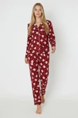 Bravie Luxury Soft Bordo Yılbaşı Desenli Uzun Kollu Kadın Pijama Takımı – 3026 - 4