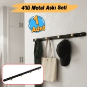 Metal 4'lü Birleşik Portmanto Vestiyer Anahtarlık Askısı Duvar Monteli Vidalı Elbise Asma Siyah Gold thumbnail 3