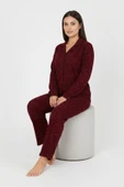Bravie Luxury Soft Bordo Leopar Desenli Uzun Kollu Kadın Pijama Takımı – Büyük Beden 3002 - 2