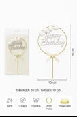 Altın Halkalı Simli “Happy Birthday” Pasta Süsü – Ponponlu ve Fiyonklu Doğum Günü Süsü thumbnail 4