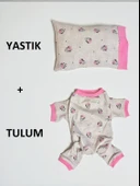 Pembe Minnie Kedi Uyku Seti | Penye Kedi Tulum ve Mini Yastık Takımı | Pamuklu | Tüy Dökülmesini Azaltır | thumbnail 2