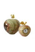 taru pasaj Oniks Doğal Taş Elma Biblo 3'inç ve Elma Şeklinde Masa Saati 2'inç- Dekoratif Set thumbnail 4