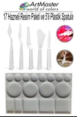 Plastik 17 Hazneli Resim Paleti Ve 5 li Plastik Spatula Seti 1 Paket Sanatsal Ressam Paleti Plastik Palet Bıçağı thumbnail 1
