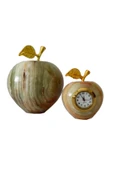 taru pasaj Oniks Doğal Taş Elma Biblo 3'inç ve Elma Şeklinde Masa Saati 2'inç- Dekoratif Set thumbnail 1