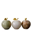 taru pasaj 3'lü Doğal Oniks Taş Elma Biblo Seti - Dekoratif Şık Obje | Ev ve Ofis İçin Süs Eşyası thumbnail 1