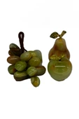 taru pasaj Oniks Taşından 3'lü Dekoratif Meyve Seti: Elma, Armut ve Üzüm - Şık Ev ve Ofis Dekoru thumbnail 2