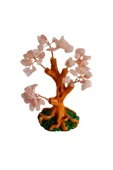 taru pasaj Pembe Kuvars Doğal Taşlı Hayat Ağacı Biblo - 16x14 cm El Yapımı Enerji Dekoru thumbnail 3