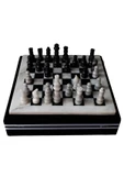 taru pasaj "El Yapımı Oniks Doğal Taş Satranç Takımı - Siyah Beyaz Şık Tasarım, Özel Hediye Kutulu thumbnail 1