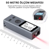 ShopyTech Mini USB Şarjlı Lazer Metre 50 m Dijital Mesafe Ölçer Alan/Hacim Hesabı Pisagor Sürekli Ölçüm thumbnail 3