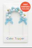 Mavi Ponponlu Pasta Süsü – Fiyonklu ve Yıldız Detaylı Cake Topper | Doğum Günü & Parti Süsü thumbnail 2