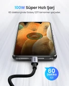 UGREEN USB-C 100W 5A QC PD 90 Derece Örgülü Hızlı Şarj Kablosu, 1 Metre, Siyah, 70643 thumbnail 2