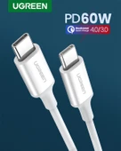 UGREEN USB-C 60W 3A QC PD Hızlı Şarj Kablosu, 0.5 Metre, Beyaz, 60517 thumbnail 2