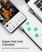 UGREEN USB-C 100W 5A QC PD 90 Derece Örgülü Hızlı Şarj Kablosu, 2 Metre, Siyah, 70645 thumbnail 6