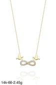 İki Güvercin Sonsuzluk Çok Şık 14 Ayar Altın Kolye thumbnail 2