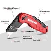 WORKPRO WP211026 Katlanır Çok Amaçlı Profesyonel Rötuş Maket Bıçağı + 14 Adet Yedek Bıçak thumbnail 3