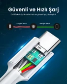 UGREEN USB-C 60W 3A QC PD Hızlı Şarj Kablosu, 0.5 Metre, Beyaz, 60517 thumbnail 4