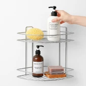 Banyo Duş Köşe Rafı İki Katlı Krom Paslanmaz Metal Şampuanlık Duvar Montajlı Düzenleyici Raf Seti thumbnail 5