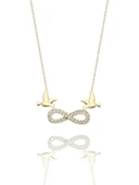 İki Güvercin Sonsuzluk Çok Şık 14 Ayar Altın Kolye thumbnail 1