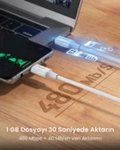 UGREEN USB-C 60W 3A QC PD Hızlı Şarj Kablosu, 0.5 Metre, Beyaz, 60517 thumbnail 6