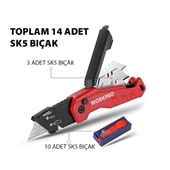 WORKPRO WP211026 Katlanır Çok Amaçlı Profesyonel Rötuş Maket Bıçağı + 14 Adet Yedek Bıçak thumbnail 4