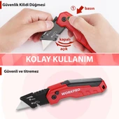 WORKPRO WP211026 Katlanır Çok Amaçlı Profesyonel Rötuş Maket Bıçağı + 14 Adet Yedek Bıçak thumbnail 6