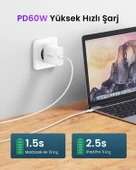 UGREEN USB-C 60W 3A QC PD Hızlı Şarj Kablosu, 0.5 Metre, Beyaz, 60517 thumbnail 5