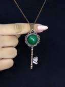 Doğal Taş Yeşil Akik Doğal Taşlı Antik Anahtar Model Kadın Kolye euk35ya thumbnail 1
