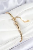 316L Çelik Nazar Boncuğu Detaylı Yaşam Çiçeği Model Gold Renk Kadın Bileklik thumbnail 1