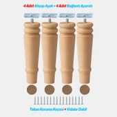Bohem 20 cm Doğal Ahşap Ayak 4 ADET SET Boyasız Silindir Mobilya Koltuk Kanepe Ayağı Aparat Dahil thumbnail 2
