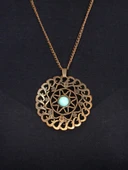 Doğal Taş Firuze Doğal Taşlı Yuvarlak Model Kadın Antik Kolye euk47f thumbnail 2