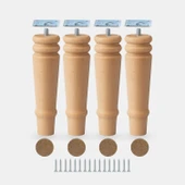 Bohem 20 cm Doğal Ahşap Ayak 4 ADET SET Boyasız Silindir Mobilya Koltuk Kanepe Ayağı Aparat Dahil thumbnail 1