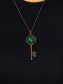 Doğal Taş Yeşil Akik Doğal Taşlı Antik Anahtar Model Kadın Kolye euk35ya thumbnail 3