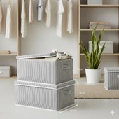 Jasper Hurç Katlanabilir Çizgili Çok Amaçlı Lüks Saklama/Düzenleyici Kutu (60x40x30 cm) – Kapaklı, Ekstra Dayanıklı, Kırışıklık Önleyici thumbnail 2