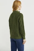 Geometrik Motifli Fermuarlı Yünlü Triko Hırka - Yeşil thumbnail 6