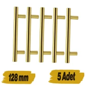 Mobilya Mutfak Çekmece Dolap Dolabı Kulbu Kulpu Kulpları (128 mm -12.8 cm) Gold Altın Metal (5 Adet) thumbnail 1