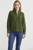 Geometrik Motifli Fermuarlı Yünlü Triko Hırka - Yeşil thumbnail 3