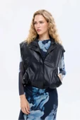 Quzu Beli Lastikli Cepli Kadın Deri Ceket thumbnail 4