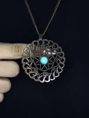 Doğal Taş Firuze Doğal Taşlı Yuvarlak Model Kadın Antik Kolye euk47f thumbnail 1