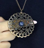 Doğal Taş Lapis Doğal Taşlı Yuvarlak Model Antik Kadın Kolye euk47lps thumbnail 1