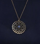 Doğal Taş Lapis Doğal Taşlı Yuvarlak Model Antik Kadın Kolye euk47lps thumbnail 3