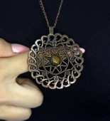 Doğal Taş Sitrin Doğal Taşlı Yuvarlak Model Antik Kadın Kolye euk47s thumbnail 1