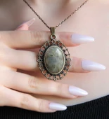 Doğal Taş Labradorit Doğal Taşlı Otantik Kadın Kolye 45 Cm Zincirli euk13lbt thumbnail 1