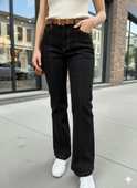Kadın Siyah Jean İspanyol Paça Yüksek Bel Dikiş Detaylı Flare Kot Pantolon thumbnail 4