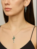 Pırlanta Model Zümrüt Işıltısı Çiçek Demeti Kadın Gümüş Set thumbnail 2