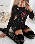 MDB Kadın Uzun Kollu Taş Kadeh Baskı Mikro Kumaş Mini Boy Elbise (çorapsız) thumbnail 1