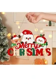 Noel Baba ve Mutlu Olsunlar Tabelalı Ahşap Kapı Süsü | 20x15 cm 2D Düz Noel Dekoru (1 Adet) thumbnail 5