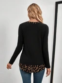 Lucky Life Kadın Uzun Kollu Yakadan Düğmeli Leopar Detaylı Kaşkorse Bluz thumbnail 3