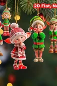 12'li Ahşap Elf Noel Ağacı Süs Seti | 2D Düz Baskı Renkli Asma Dekorları / Ev & Parti Dekoru thumbnail 6