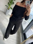 MDB Kadın Uzun Kollu Tek Omuzdan Açık Modal Bluz Ve Pantolon Ikili Takım thumbnail 6