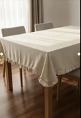 YUNUSOĞLU HOME Fırfırlı Krem Pamuklu Masa Örtüsü Şık ve Zarif Tasarım thumbnail 3